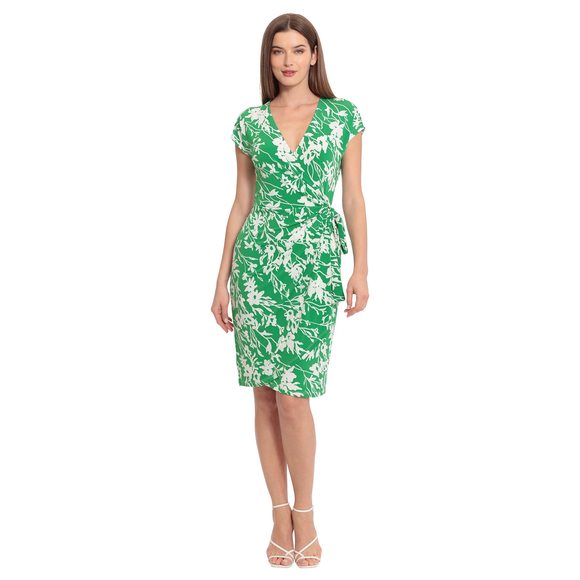 Women´s Printed Matte Jersey Wrap, Kelly Green/ivory